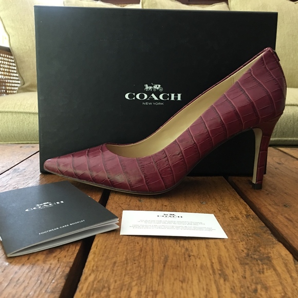 Coach Shoes - COACH Classic High Heel Burgundy Croc Pumps 10 NIB